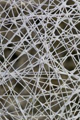 Background of interlacing ropes of white color shot closeup.