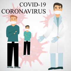 Vector of Coronavirus or COVID-19. The virus symptoms may include fever, cough, pneumonia and acute respiratory distress syndrome.