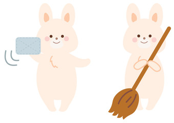 掃除をするうさぎのイラスト
