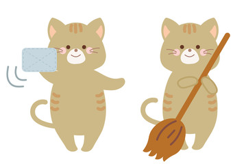 掃除をするネコのイラスト　セット