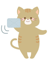 雑巾で掃除をするネコのイラスト