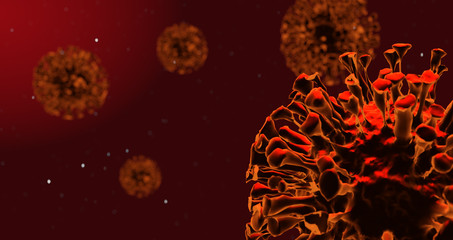 Virus close up render with red background and depth of field