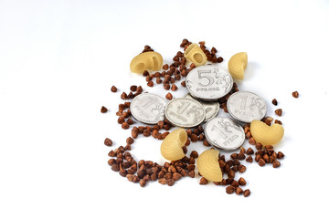 buckwheat grain isolated on white background close up. Top view