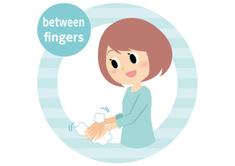 女性の手洗い　指の間