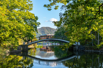 Fototapeta premium Onuma Quasi-National Park. Sunny day scenery landscape. Oshima Subprefecture, Town Nanae, Hokkaido, Japan