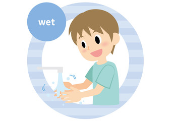 男性の手洗い　ぬらす