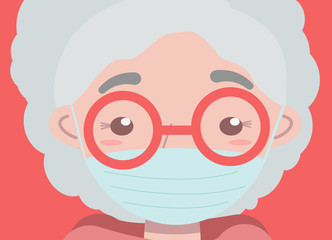 Close up old woman with protective medical facial. Stop COVID-19, 2019-nCoV Novel Coronavirus.