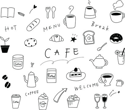 カフェの手描きイラストのセット かわいい シンプル ベクター Stock Vector Adobe Stock