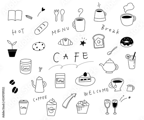 カフェの手描きイラストのセット かわいい シンプル ベクター Wall Mural Yugoro カフェの手描きイラストのセット かわいい シンプル ベクター Wall Mural Yugoro