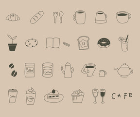 カフェの手描きイラストのセット かわいい シンプル ベクター Wall Mural Yugoro