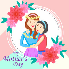 vector illustration of Happy Mother's Day greetings background with mother and kid showing love and affection relationship