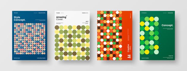 Fototapeta premium Company identity brochure template collection. Business presentation vector A4 vertical orientation front page mock up set. Corporate report cover abstract geometric illustration design layout bundle.