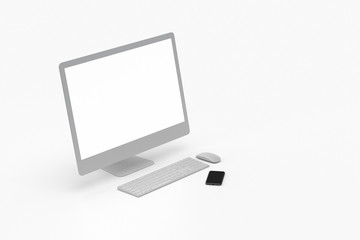 3D Rendering of Computer Set Monitor Keyboard