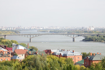 Omsk, Russia - September 17, 2017: View of the automobile bridge across the Irtysh River