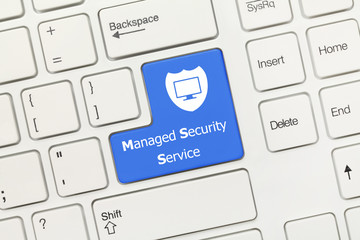 White conceptual keyboard - Managed Security Service (blue key)