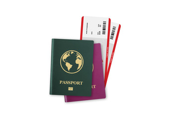 Green Realistic International Passport with Flight Tickets