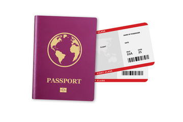Red Realistic International Passport with Flight Tickets