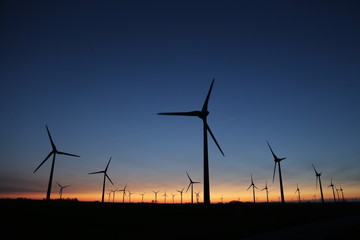 Obraz premium Windräder an der Nordseeküste bei Sonnenuntergang
