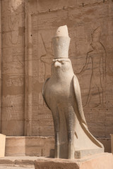 Magnificent and ancient temple of Edfu, located on the western bank of the Nile River in Egypt,...