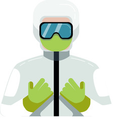Illustration of a person wearing protective clothing against viruses, bacteria, radiation