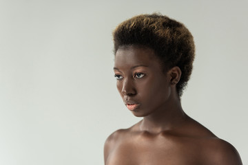 Fototapeta na wymiar beautiful naked african american girl isolated on grey