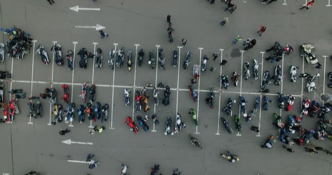 Party motorcyclists in the parking lot