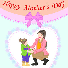 vector illustration of Happy Mother's Day greetings background with mother and kid showing love and affection relationship