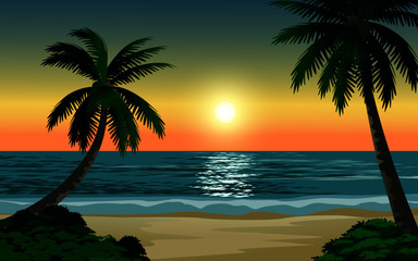 sunset on the tropical beach
