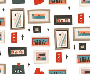 Hand drawn vector abstract cartoon modern graphic frames pictures seamless pattern illustrations art isolated on white background