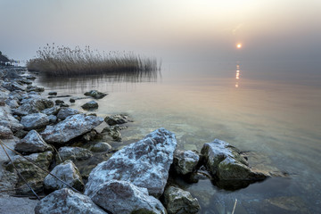 Dawn lights on Lake Garda, Bardolino, italy