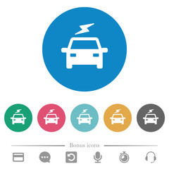 Electric car with flash flat round icons