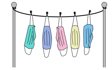 face masks on drying rack. Illustration vector on white background.