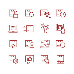 Postal delivery line icon set