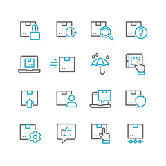 Postal delivery line icon set