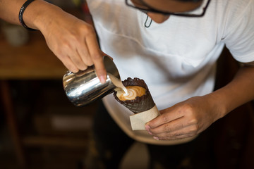 Coffee in waffle cone