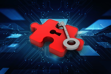 3d illustration Jigsaw puzzle with key 