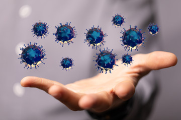 Group of virus cells. 3D illustration of virus cells.