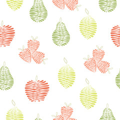 Vector Fruit Apples Pears Strawberries Lemons on White Background Seamless Repeat Pattern. Background for textiles, cards, manufacturing, wallpapers, print, gift wrap and scrapbooking.