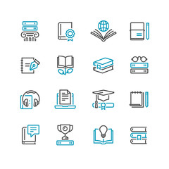 Book icon set in thin line style