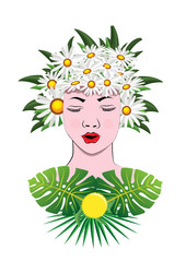 woman head and summer flowers