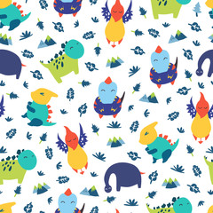 Dinosaurs seamless pattern for kids, Creative vector childish background