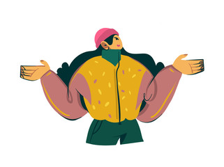 Hand drawn vector stock abstract cartoon modern graphic young teenager girl in trendy street style clothing isolated on white background