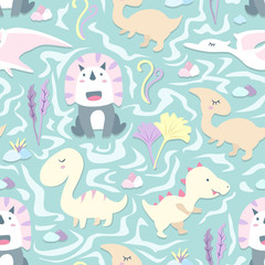 Dinosaurs seamless pattern for kids, Creative vector childish background