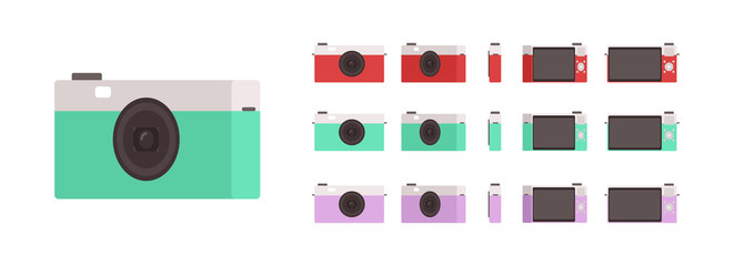 Digital camera set. different colors. Vector illustration in a flat style