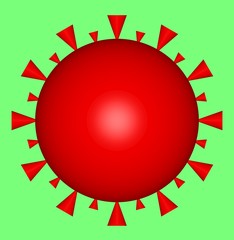 3d Coronavirus symbol, abbreviation covid-19, with green background.