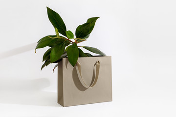 Luxury medium light brown shopping bag with leaves