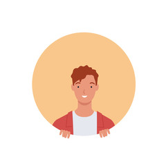 Man looking out of round frame. young man in circle window. Vector illustration in a flat style