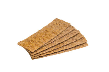 rye crackers on a white background close-up, selective focus