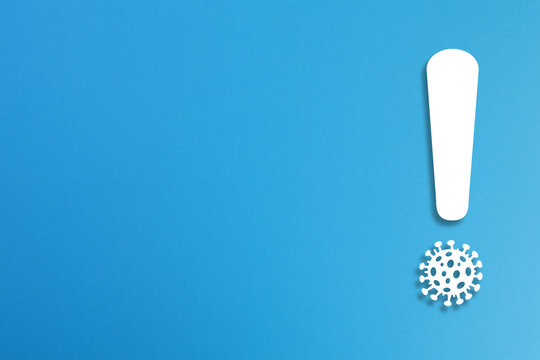Exclamation mark with virus icon on blue background	