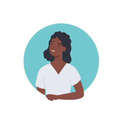 Woman looking out of round frame. young woman in circle window. Vector illustration in a flat style